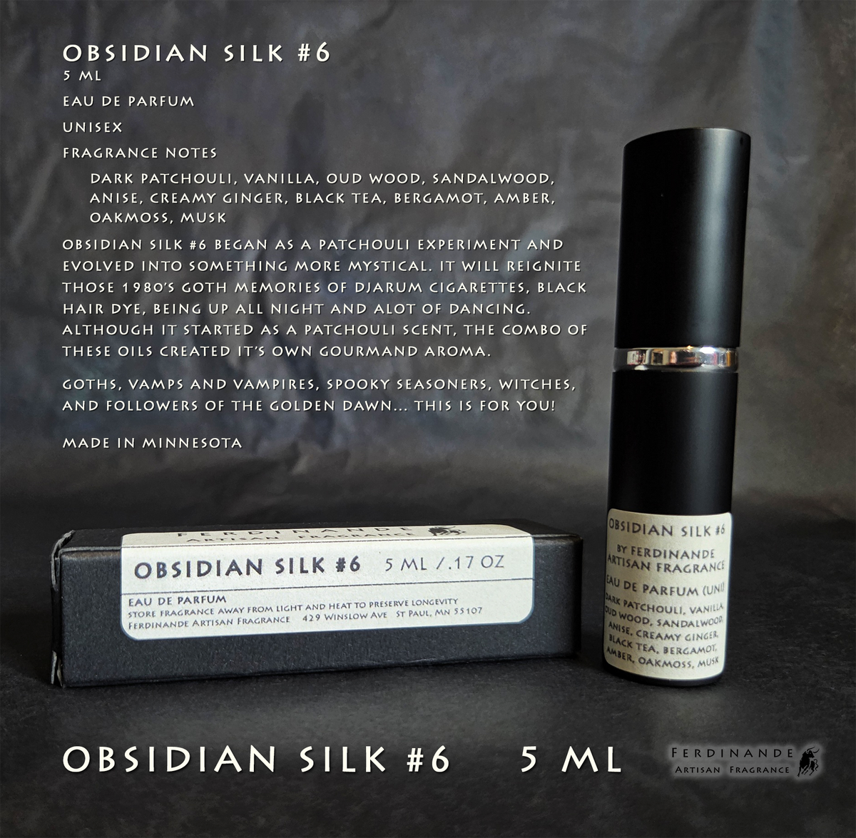OBSIDIAN SILK #6 - 5 ML UNISEX Fragrance By Ferdinande Artisan Fragrance