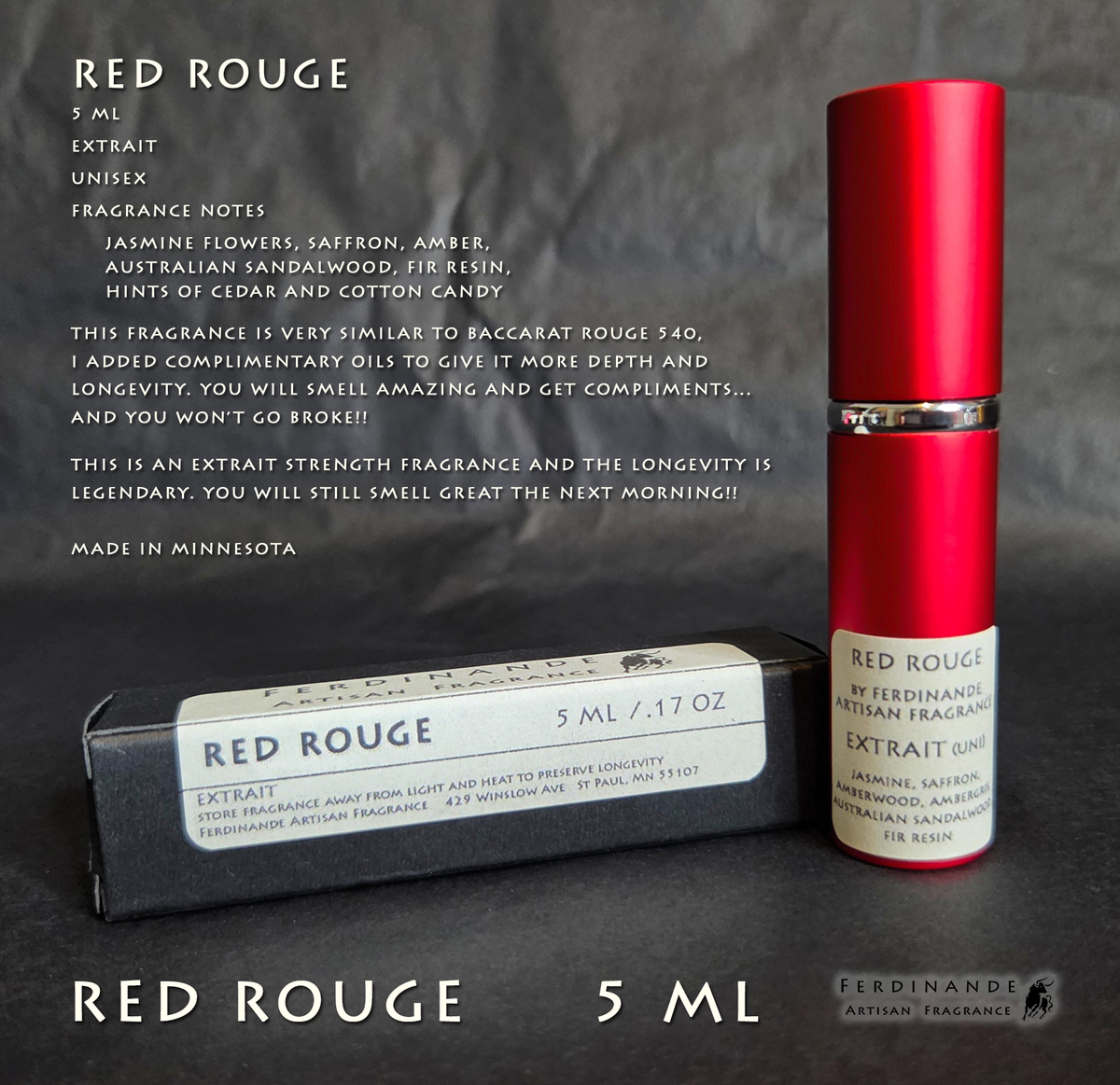 RED ROUGE 5 ML UNISEX Fragrance By Ferdinande Artisan Fragrance